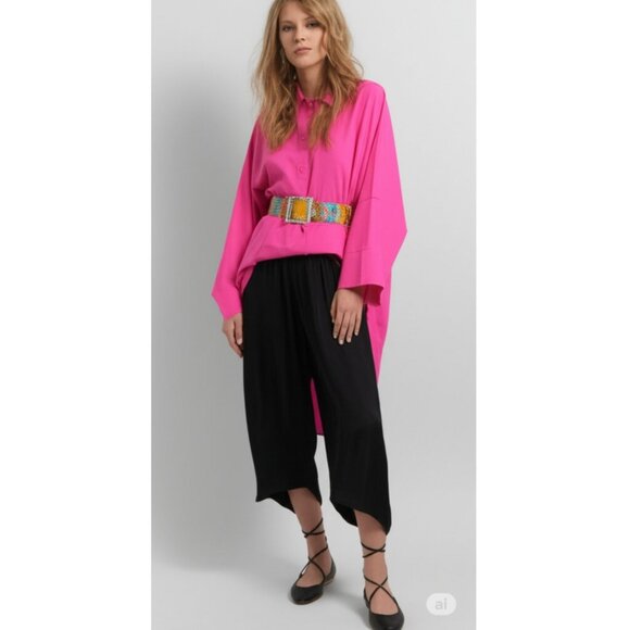 Adrienne Vittadini Silk Lagenlook Oversized Button Up Tunic Shirt Dress Pink M - Picture 1 of 16